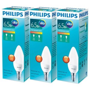 Упаковка светодиодных ламп 3 шт Philips, ESS LEDCandl 763315 E14, B38, 6.5Вт, 2700К (фото modal nav 1)