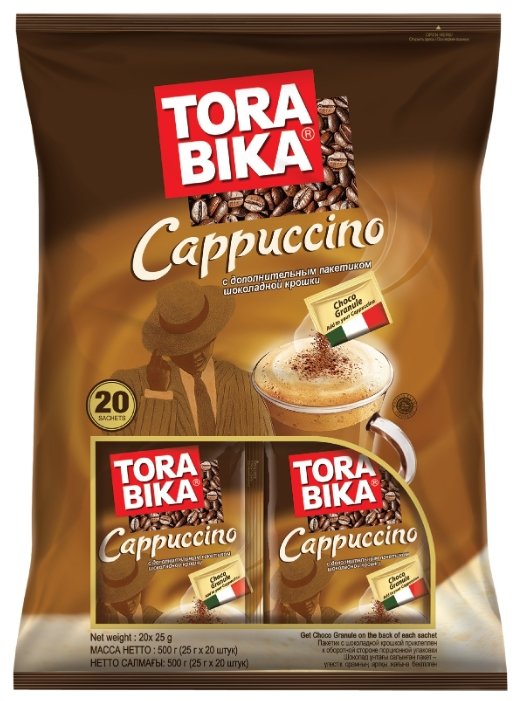 Растворимый кофе Tora bika Cappuccino с шоколадной крошкой, в пакетиках (фото modal 1)