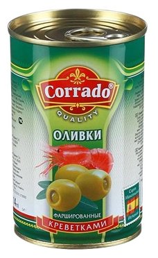 Corrado Оливки фаршированные креветками в рассоле, жестяная банка 300 г (фото modal 1)