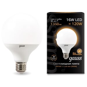 Лампа светодиодная gauss, LED G95 105102116 E27, G95, 16Вт, 3000К (фото modal nav 1)