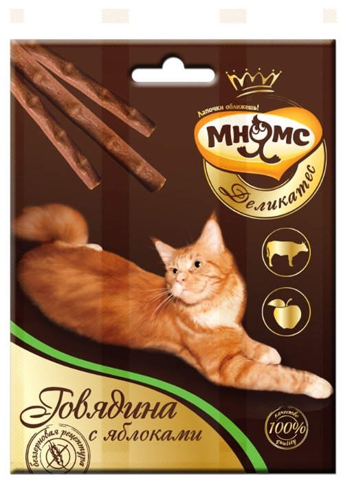 Лакомство для кошек Мнямс Деликатес Лакомые палочки с говядиной и яблоками (фото modal 1)