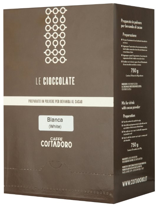 Costadoro Le Cioccolate White Chocolate Горячий шоколад растворимый Белый в пакетиках, коробка (фото modal 1)