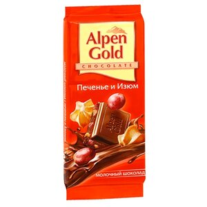 Шоколад Alpen Gold молочный с печеньем и изюмом (фото modal nav 1)