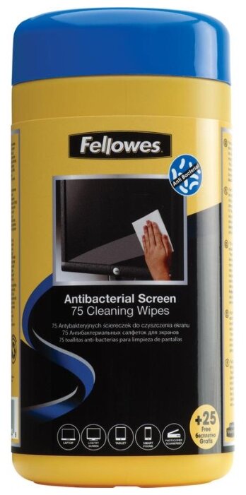 Fellowes Antibacterial Screen Cleaning Wipes влажные салфетки 100 шт. (фото modal 1)