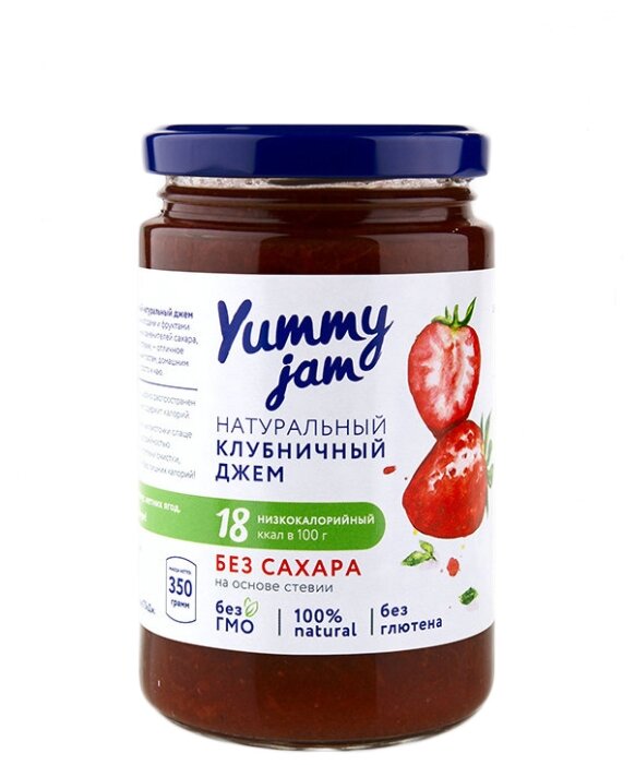 Джем Yummy jam натуральный клубничный без сахара, банка 350 г 350 г (фото modal 1)