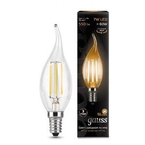 Лампа светодиодная gauss, LED Filament Candle Tailed 104801107 E14, CA35, 7Вт, 2700К (фото modal nav 1)