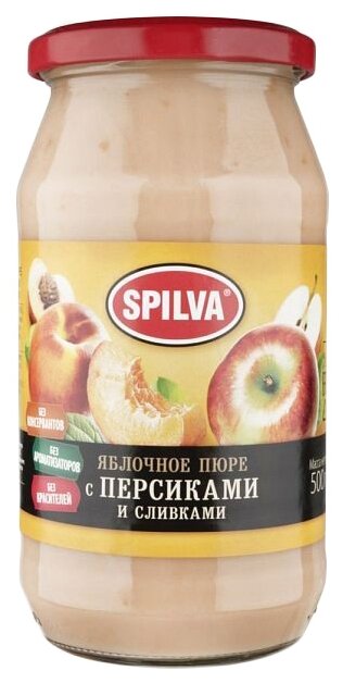 Пюре Spilva яблочное с персиками и сливками, банка 500 г (фото modal 1)