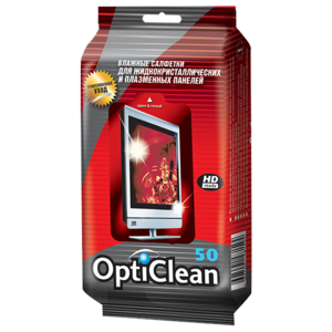 Opti Clean для жидкокристаллических и плазменных панелей влажные салфетки 50 шт. для экрана (фото modal nav 1)