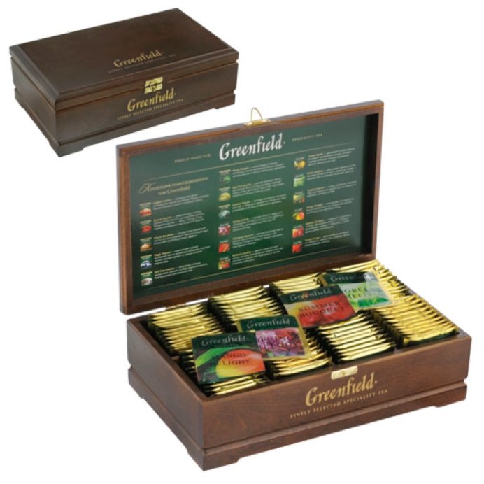 Чай Greenfield ассорти в пакетиках подарочный набор в деревянной шкатулке (фото modal 2)
