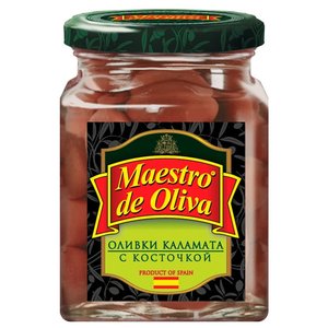 Maestro De Oliva Spanish style Оливки каламата с косточкой в маринаде, стеклянная банка 270 г (фото modal nav 1)