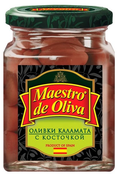 Maestro De Oliva Spanish style Оливки каламата с косточкой в маринаде, стеклянная банка 270 г (фото modal 1)