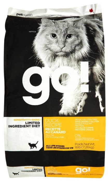 Корм для кошек GO! (7.26 кг) Sensitivity + Shine Duck Cat Recipe Limited Ingredient Diet, Grain Free (фото modal 1)