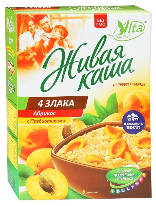 Vita Живая каша Каша 4 злака с абрикосом и пребиотиками, порционная (6 шт.) (фото modal 1)