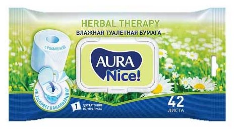 Влажная туалетная бумага Aura Nice с ромашкой Herbal therapy (фото modal 1)