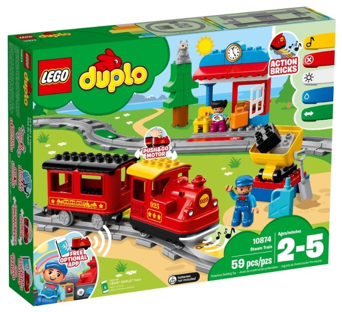 Электромеханический конструктор LEGO Duplo 10874 Поезд на паровой тяге (фото modal 1)