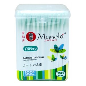Ватные палочки Maneki Lovely с зеленым бумажным стиком (CB951) (фото modal nav 1)
