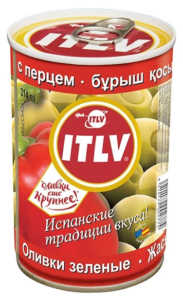 ITLV Оливки зеленые с перцем в рассоле, жестяная банка 300 г (фото modal 1)