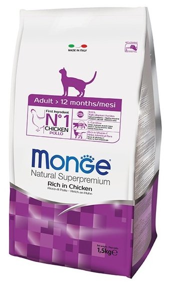 Корм для кошек Monge (1.5 кг) Cat Adult – для взрослых кошек с курицей и рисом (фото modal 1)