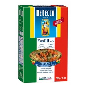 De Cecco Макароны Fusilli n° 34 Tricolore с томатами и шпинатом, 500 г (фото modal nav 1)