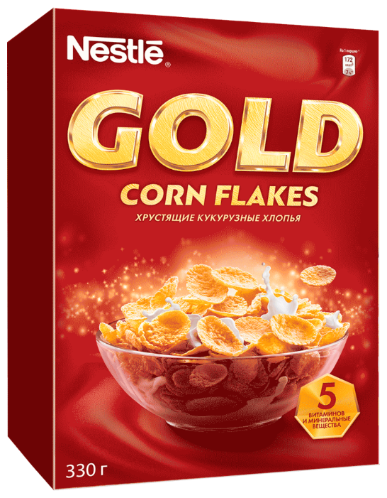 Готовый завтрак Nestle Gold Corn Flakes хлопья, коробка (фото modal 1)