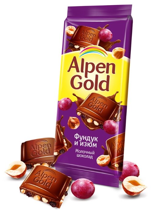 Шоколад Alpen Gold молочный с фундуком и изюмом (фото modal 1)