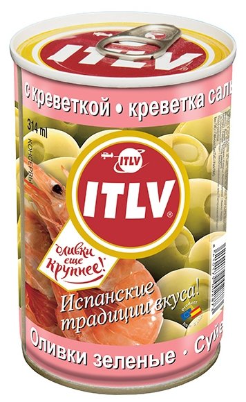 ITLV Оливки зеленые с креветкой в рассоле, жестяная банка 300 г (фото modal 1)