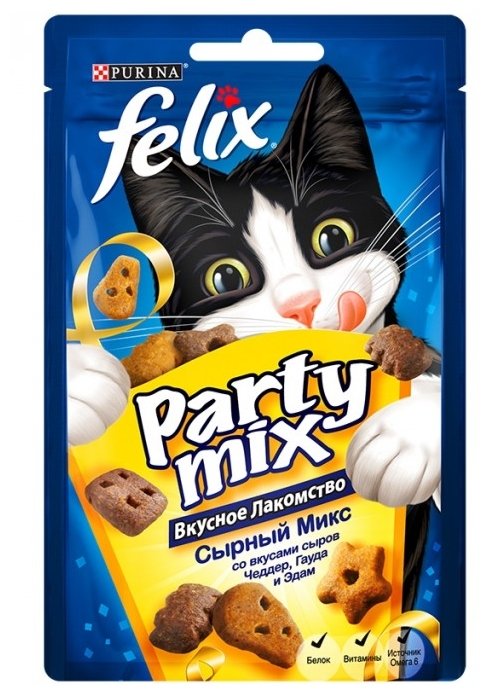 Лакомство для кошек Felix Party Mix Сырный микс со вкусом чедера, гауды и эдама (фото modal 1)