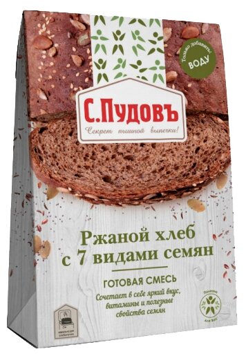 С.Пудовъ Смесь для выпечки хлеба Ржаной хлеб с 7 видами семян, 0.5 кг (фото modal 1)