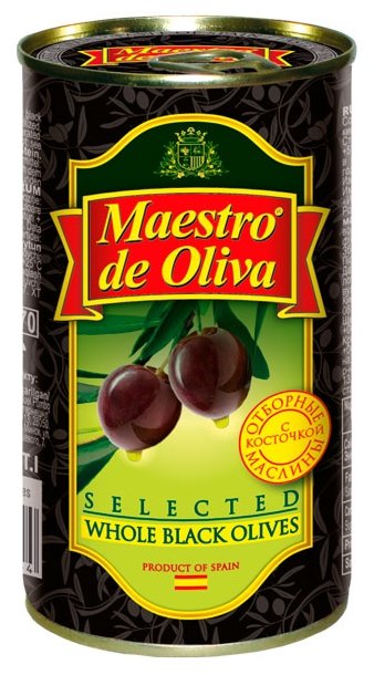 Maestro De Oliva Отборные маслины в рассоле с косточкой, жестяная банка 360 г (фото modal 1)
