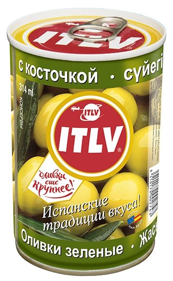 ITLV Оливки зеленые с косточкой в рассоле, жестяная банка 300 г (фото modal 1)