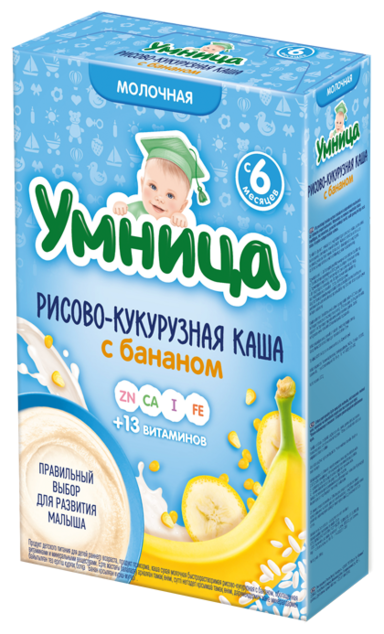 Каша Умница молочная рисово-кукурузная с бананом (с 6 месяцев) 200 г (фото modal 1)