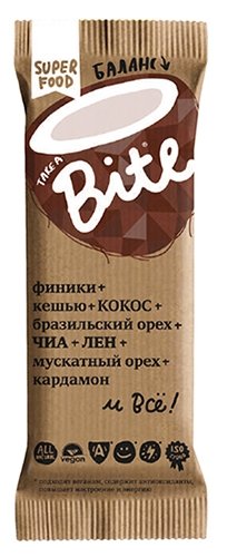 Фруктовый батончик Bite Баланс без сахара Кокос и бразильский орех, 45 г (фото modal 1)