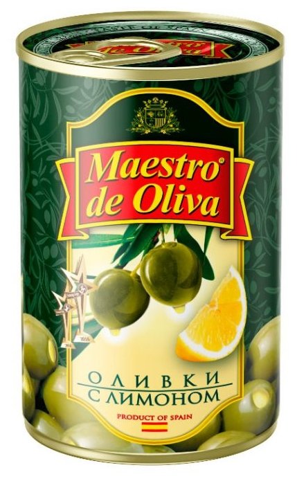 Maestro De Oliva Оливки с лимоном в рассоле, жестяная банка 300 г (фото modal 1)
