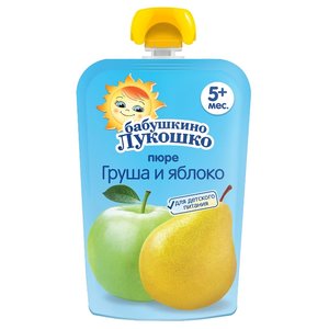 Пюре Бабушкино Лукошко груша-яблоко (с 5 месяцев) мягкая упаковка 90 г, 1 шт (фото modal nav 1)