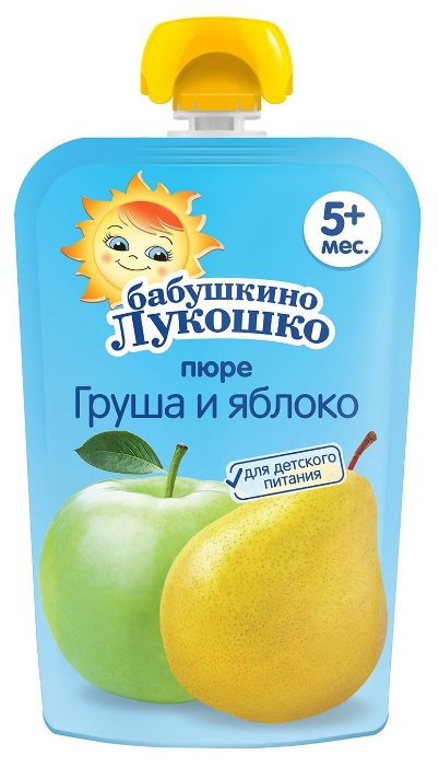 Пюре Бабушкино Лукошко груша-яблоко (с 5 месяцев) мягкая упаковка 90 г, 1 шт (фото modal 1)