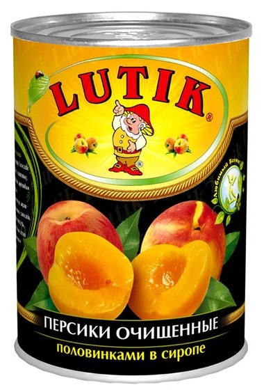 Консервированные персики Lutik очищенные половинкам в сиропе, жестяная банка 450 мл (фото modal 1)