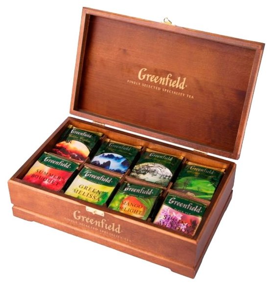 Чай Greenfield ассорти в пакетиках подарочный набор в деревянной шкатулке (фото modal 1)