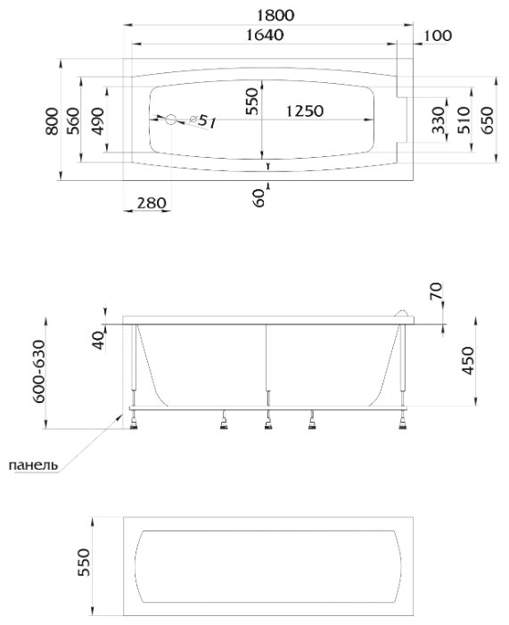 Отдельно стоящая ванна 1Marka Marka One Aelita 180x80 без гидромассажа (фото modal 3)