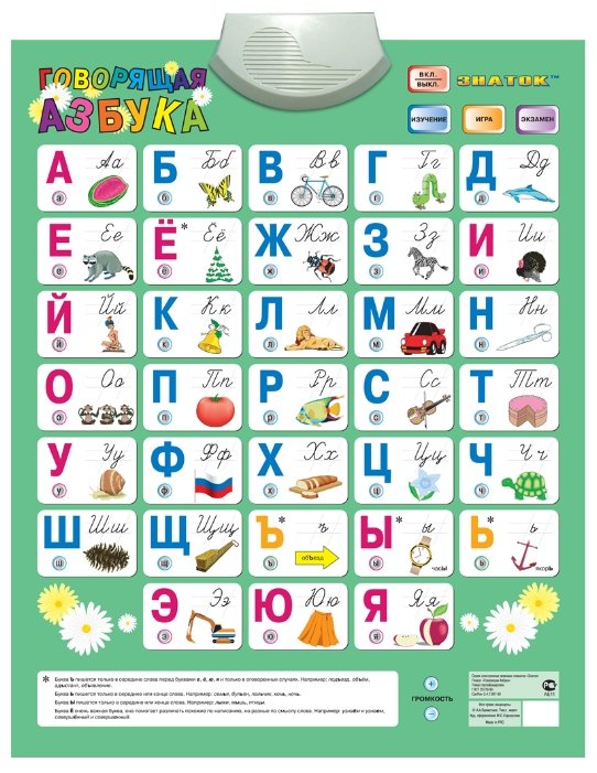 Электронный плакат Знаток Говорящая азбука с 4 режимами работы PL-02-RU (фото modal 1)