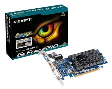 Видеокарта GIGABYTE GeForce 210 590MHz PCI-E 2.0 1024MB 1200MHz 64 bit DVI HDMI HDCP rev.1.0 (фото modal 1)