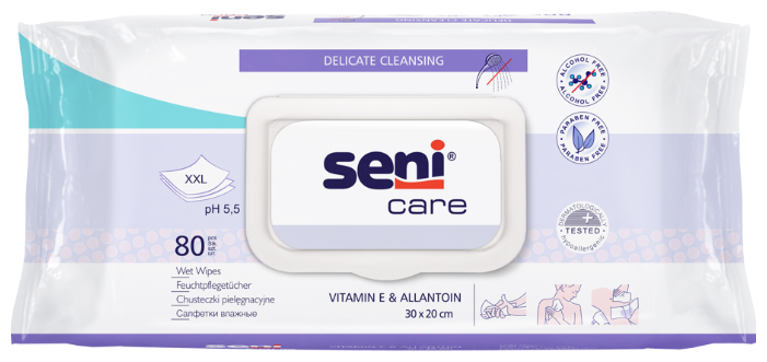 Влажные салфетки Seni Care с витамином Е и аллантоином (фото modal 1)