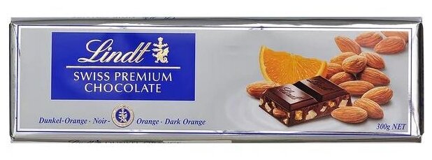 Шоколад Lindt Swiss premium темный с апельсином и миндалем (фото modal 1)