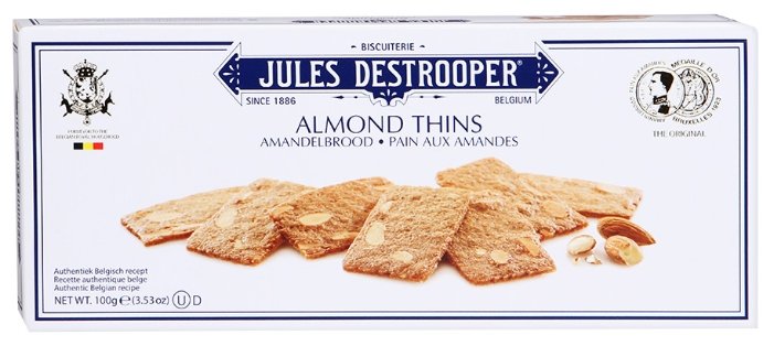 Печенье Jules Destrooper тонкое с кусочками миндаля, 100 г (фото modal 1)