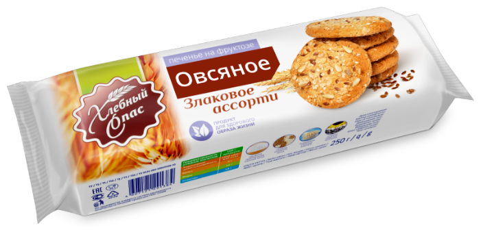 Печенье Хлебный Спас овсяное Злаковое ассорти на фруктозе, 250 г (фото modal 2)