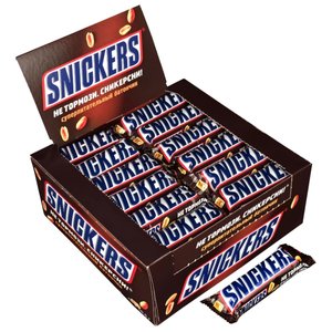 Батончик Snickers с жареным арахисом, 50.5 г, коробка (фото modal nav 1)