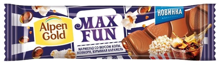 Батончик Alpen Gold Max Fun мармелад со вкусом колы, попкорн, взрывная карамель, 38 г (фото modal 1)