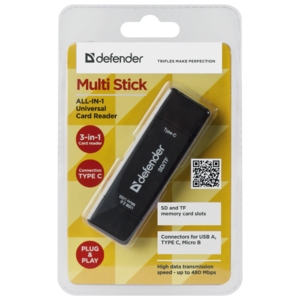 Кардридер Defender Multi Stick USB2.0 Type A/B/C - SD/TF (фото modal nav 6)