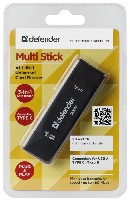 Кардридер Defender Multi Stick USB2.0 Type A/B/C - SD/TF (фото modal 6)