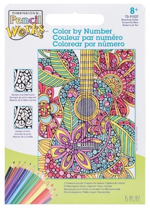 Dimensions Раскраска Цветущая гитара (карандаш) (фото modal 1)