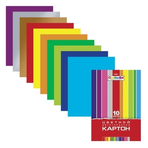 Цветной картон двусторонний Creative Set Hatber, A4, 10 л., 10 цв. (фото modal 2)